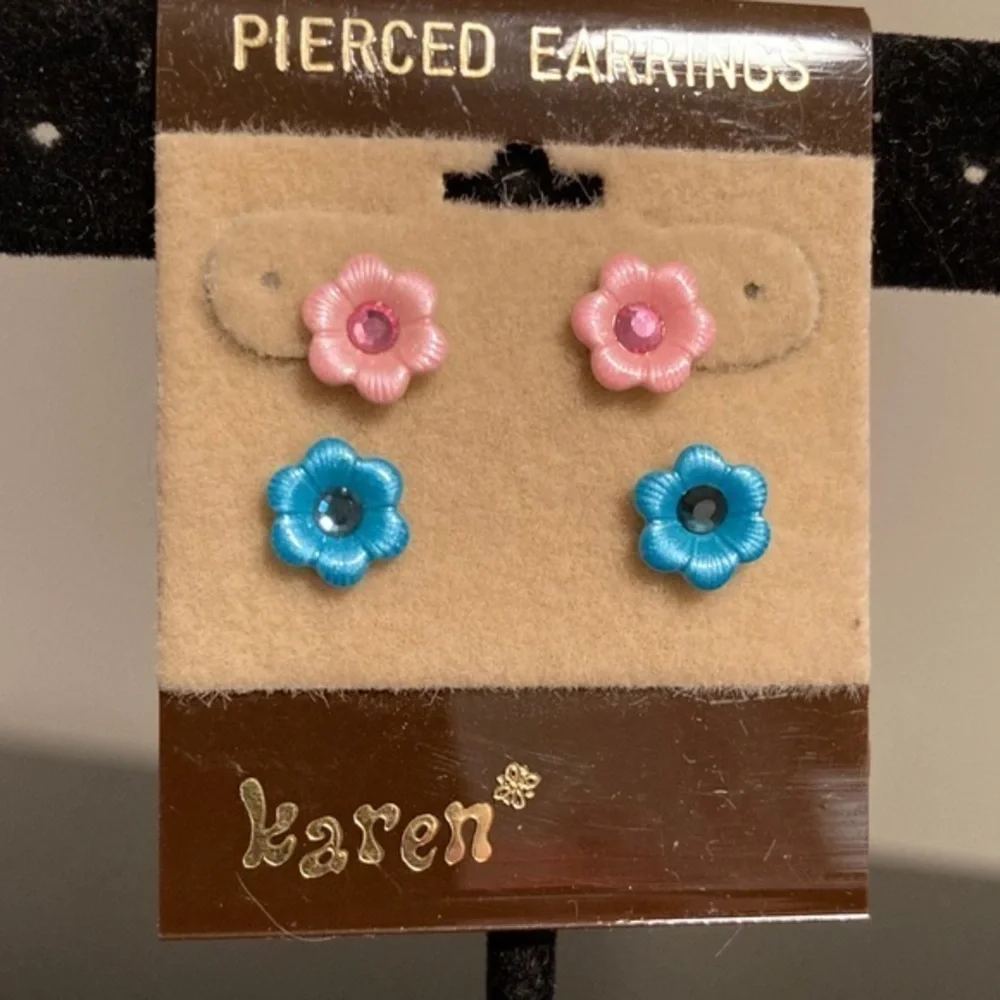 Pink and Blue Flower Earrings for Kids